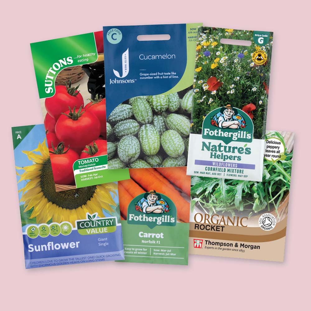 Packets of garden seeds